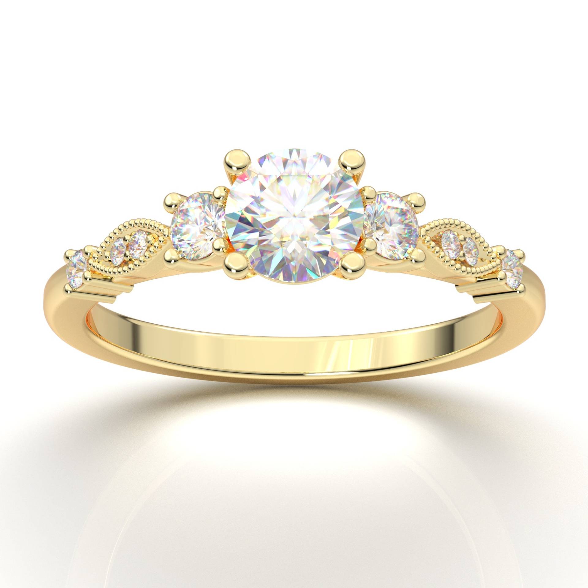 Art Deco Verlobungsring, Drei Stein Ehering, 14K Solid Gold Ring Für Sie, Vintage Inspiriert Milgrain Band, Jubiläum Versprechen von AurosiJewelsCouture