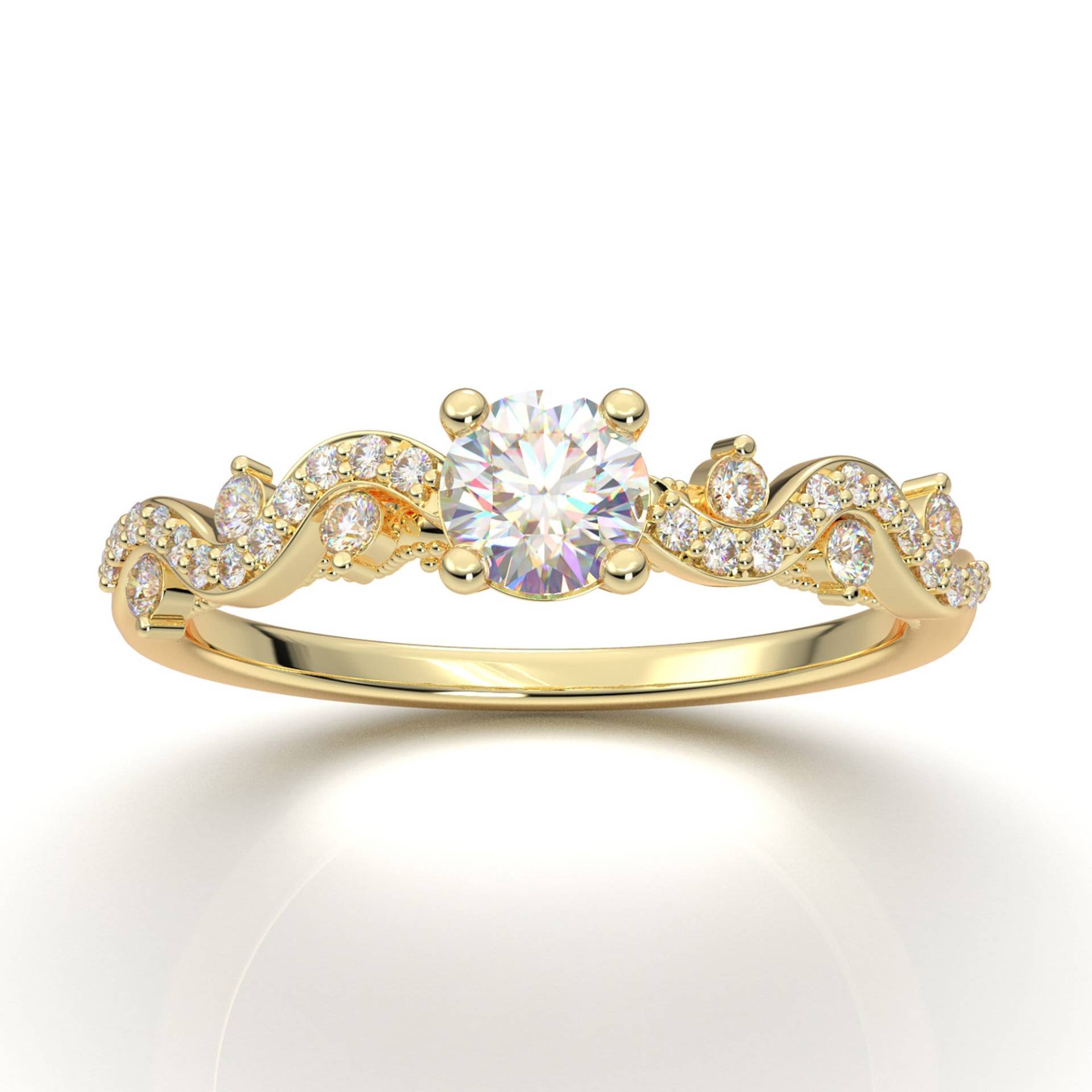 Blatt Verlobungsring, Forever One Moissanite Ring, Floral Zweig Diamant Jahrestag Ring 14K Solid Gold Ehering Für Sie von AurosiJewelsCouture