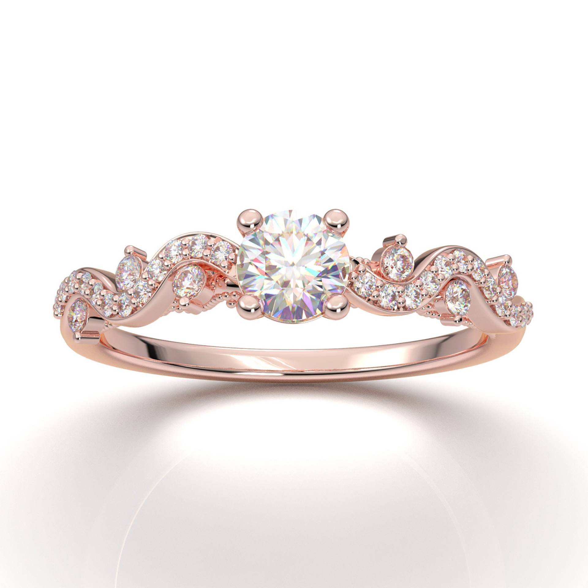 Blatt Verlobungsring, Forever One Moissanite Ring, Floral Zweig Diamant Jubiläumsring, 14K Rose Gold Ehering Für Sie von AurosiJewelsCouture