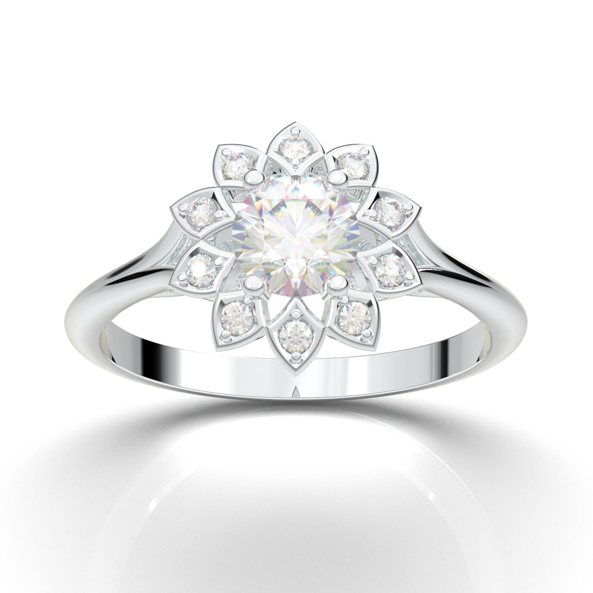 Halo Verlobungsring, Runder Diamantring, Art Deco Moissanite Ring, 14K Weißgold Statement Versprechen 1/2 Karat Vintage Ring Ihr von AurosiJewelsCouture