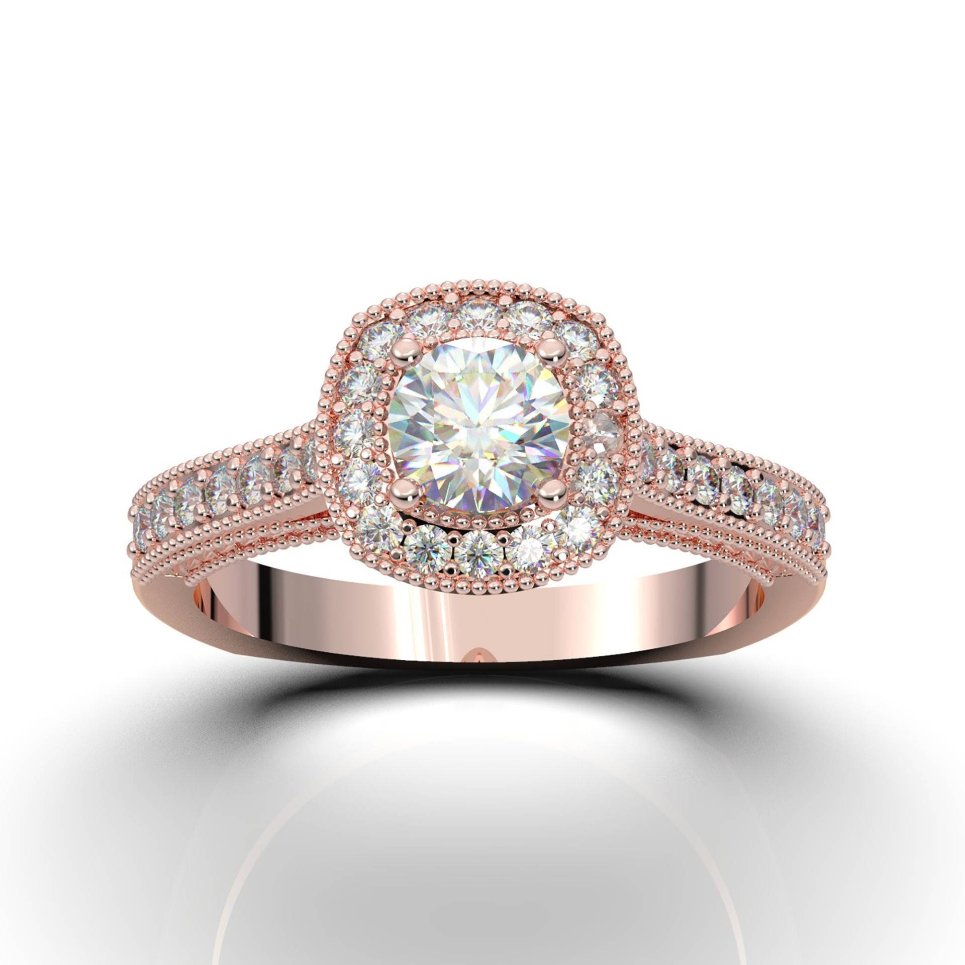 Rose Gold Verlobungsring Frauen, Art Deco Ring, Diamant Halo Ehering, Versprechen Moissanite Ring Für Sie, Vintage Jahrestagsgeschenk von AurosiJewelsCouture