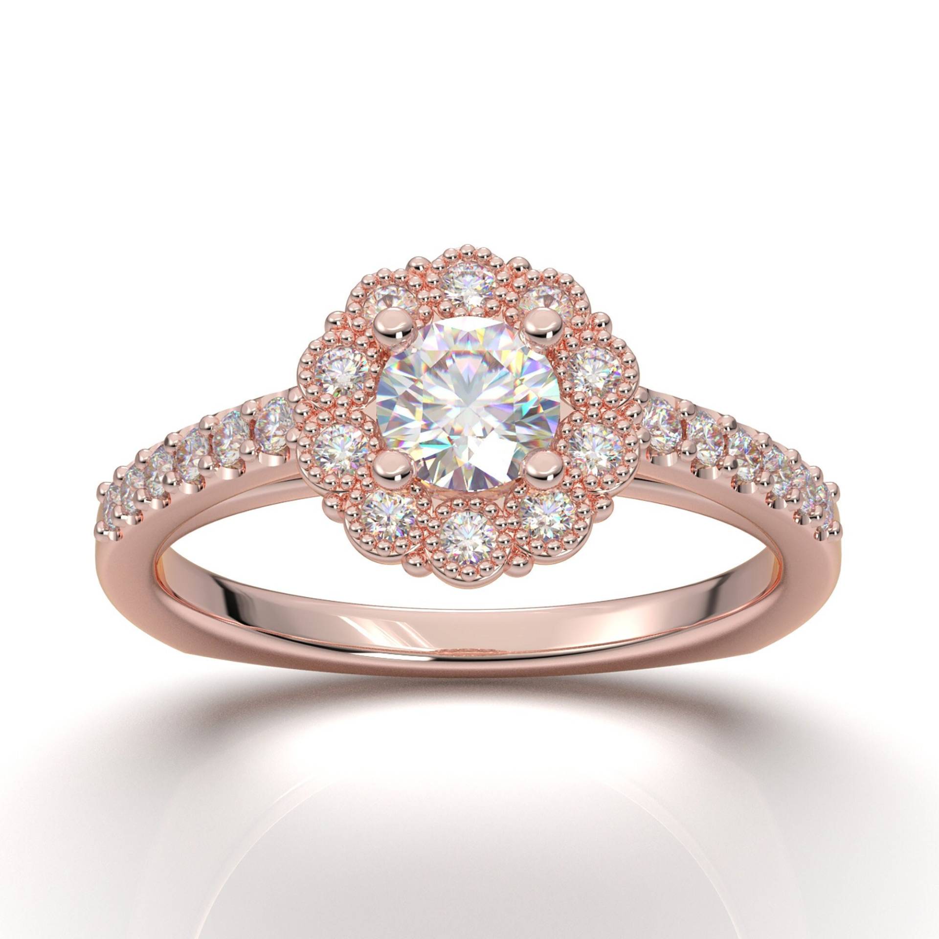 Vintage Blumen Design Halo Verlobungsring, 14K Rose Gold Ring, Art Deco Brautring, Versprechen Jahrestag Einzigartiges Geschenk Für Sie von AurosiJewelsCouture