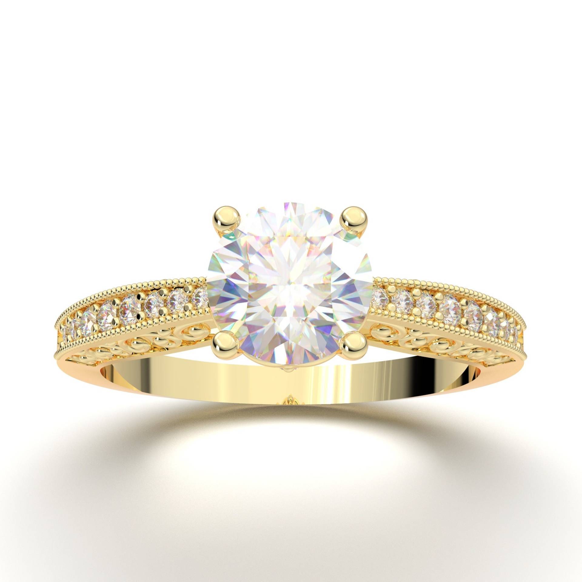 Vintage Milgrain Verlobungsring, 1 Karat Moissanite Ring, Natürlicher Diamant 14K Gelbgold Versprechen Ehering Ihr von AurosiJewelsCouture