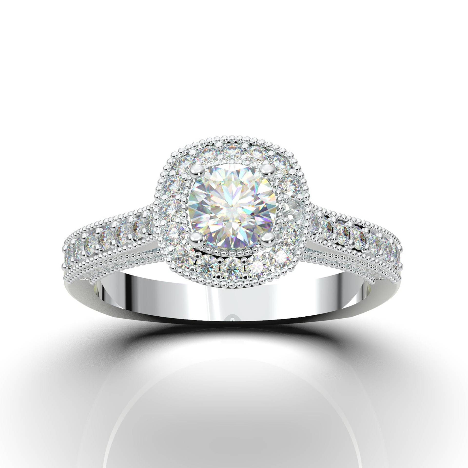 Weißgold Verlobungsring Frauen, Art Deco Ring, Diamant Halo Ehering, Versprechen Moissanite Ring Für Sie, Vintage Jubiläumsgeschenk von AurosiJewelsCouture