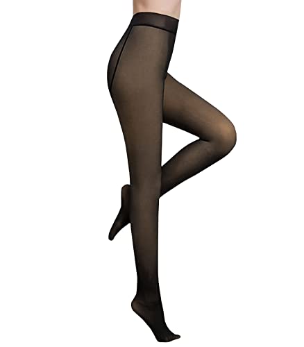 Aurueda Damen Dicker Thermo Strumpfhose Gefütterte Winter Warme Plüschstrümpfe Slim Fleece Leggings Schwarze M von Aurueda