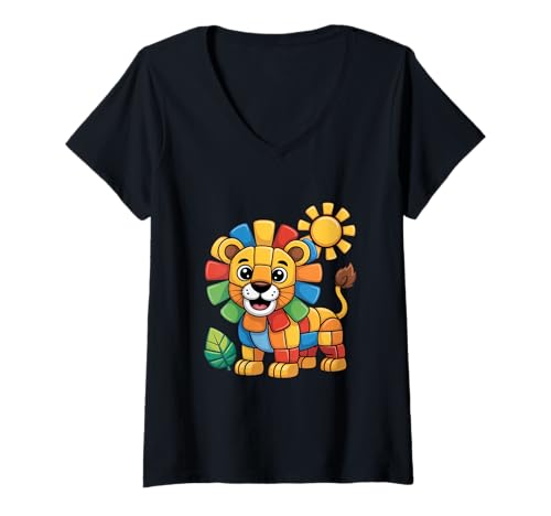 Damen Löwe Aus Dem Kindergarten In Die Freiheit T-Shirt mit V-Ausschnitt von Aus Dem Kindergarten In Die Welt Der Abenteuer