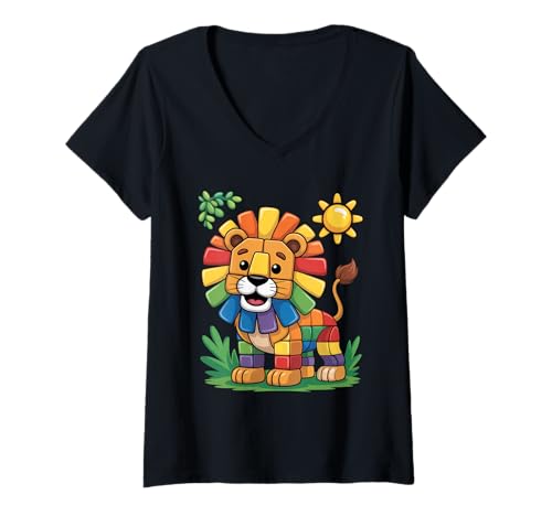 Damen Frecher Löwe Aus Pre K, Kindergarten T-Shirt mit V-Ausschnitt von Aus Pre K, Kindergarten Fröhlicher Löwe