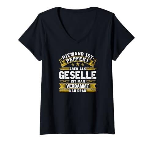 Damen Niemand Ist Perfekt Geselle Bestandene Prüfung T-Shirt mit V-Ausschnitt von Ausbildung Geschenke zur Gesellenprüfung