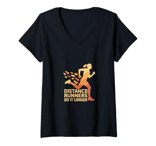 Damen Distance Runners Do It Longer Marathon -Training ------- T-Shirt mit V-Ausschnitt Damen Distance Runners Do It Longer Marathon -Training ------- T-Shirt mit V-Ausschnitt von Ausdauermarathon -Athlet