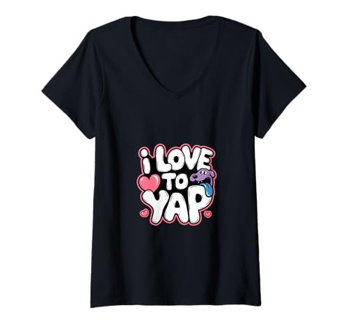 Damen I Love To Yap Talkative Extrovert Personality ----- T-Shirt mit V-Ausschnitt von Ausdrucksstarker, extrovertierter Kläffer