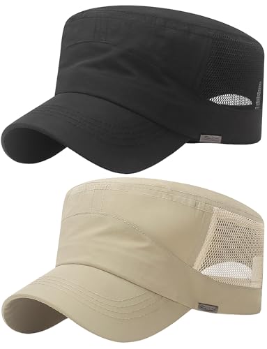 Ausing Army Cap Herren Sonnenschutz Verstellbare Atmungsaktiv Wandern Cap Schwarz und Beige von Ausing