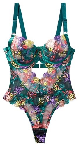 Ausing Babydoll Dessous Bodysuit für Frauen Blumen Spitze Flitterwochen Teddy Dessous Tops Bestickte Freche Nachtwäsche von Ausing