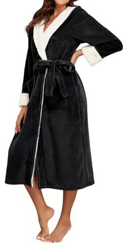 Ausing Bademantel Damen Flauschig Morgenmantel Kuschelige Flanneln Bademäntel mit Kapuze Kuschelbademantel Saunamantel M von Ausing