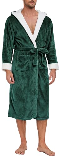 Ausing Bademantel Herren Flannel mit Kapuze Flanneln Morgenmantel Langer Warmer Winter Langer Bademantel L von Ausing