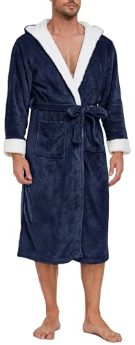 Ausing Bademantel Herren Flannel mit Kapuze Flanneln Morgenmantel Langer Warmer Winter Langer Bademantel XXL von Ausing