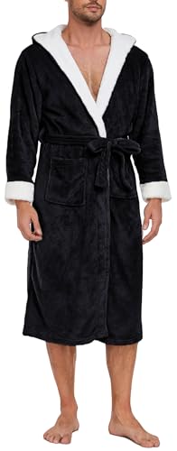 Ausing Bademantel Herren Flauschig Morgenmantel Kuschelige Flanneln Bademäntel mit Kapuze Kuschelbademantel Saunamantel L von Ausing