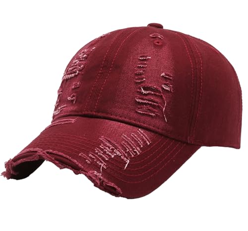 Ausing Baseball Caps für Herren Distressed Basecap Snapback Outdoor Baseball Kappe Mütze Baseball Cap Herren Sonnenschutz Rot von Ausing