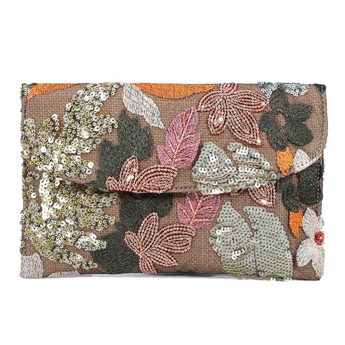 Ausing Damen-Clutch Bestickt Glänzende Frauen-Tasche Kleine Elegante Handtasche für Abend Hochzeit Zeremonie Aprikosenfarbe von Ausing