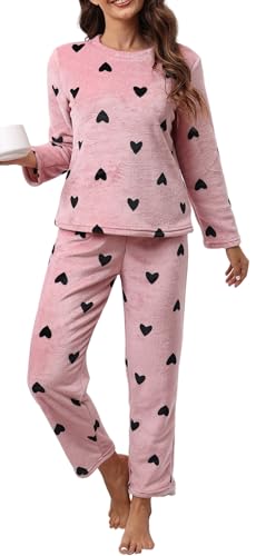 Ausing Damen Flanell Pyjama Set Schlafanzug Lang Kuschelig Zweiteiliger Warm Nachtwäsche Sleepwear Plüsch Soft Hausanzug Loungewear FreizeitanzugXL von Ausing