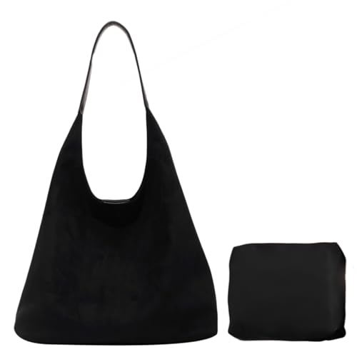 Ausing Damen Handtasche Leichte Umhängetasche Beuteltasche mit extra Kosmetiktasche Wiederverwendbare Stofftragetasche für Einkaufen Arbeit und Alltag Schwarz von Ausing