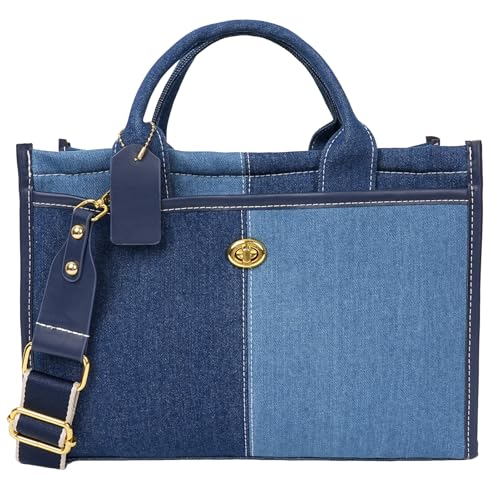 Ausing Damen Handtasche Schultertasche aus Denim Elegante Umhängetasche Mittelgroß Leichte Arbeitstasche für Business Freizeit Wasserabweisende Henkeltasche Dunkelblau Ausing Damen Handtasche Schultertasche aus Denim Elegante Umhängetasche Mittelgroß Leichte Arbeitstasche für Business Freizeit Wasserabweisende Henkeltasche Dunkelblau von Ausing