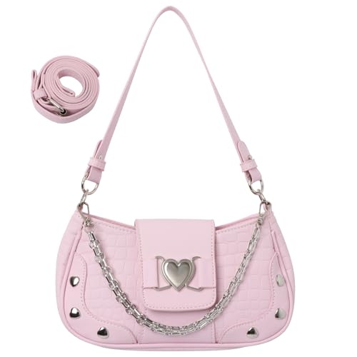Ausing Damen Handtasche Schultertaschen mit Herzmotiv Umhängetasche Leicht Praktisch Elegant Rosa von Ausing