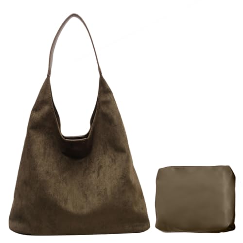 Ausing Damen Handtasche aus Weicheleder Elegante Schultertasche Umhängetasche Wildleder Handtasche Große Shoulder Bag für Arbeit Büro und Alltag Grün von Ausing