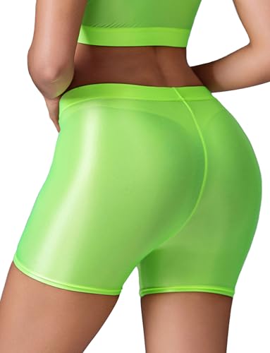 Ausing Damen Hot Pants Festival Kurze Sportshorts Metallic Kurz Fraun Shorts Mini Sport Leggings Casual Radler Hosen Elegant Glitzer Boxershorts Erotische Sommer Grün M von Ausing