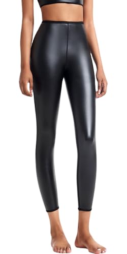 Ausing Damen Kunstleder Leggings Enge Lederhose Damen Hohe Taille Shapewear Leggings Nachtwäsche Club Halloween Disco Bekleidungset Schwarz 4XL von Ausing