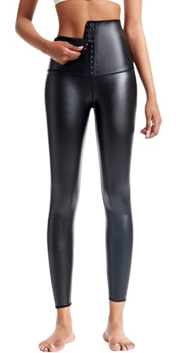 Ausing Damen Kunstleder Leggings Enge Slim Fit Hose Leder Lederleggings Push Up Hohe Taille Wetlook Nachtclub Bar Kleidung Clubwear Schwarz L von Ausing