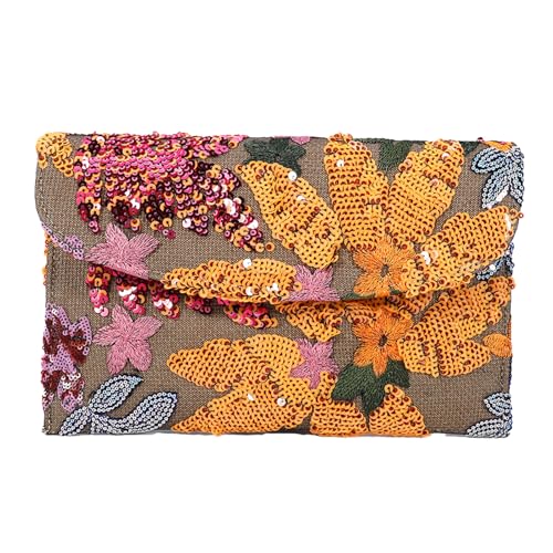 Ausing Damen-Tasche Bestickt Elegante Leichte Frauen-Handtasche Pailletten Kleine Abendtasche Boho-Chic-Stil für Abend Hochzeit Fest Orange von Ausing