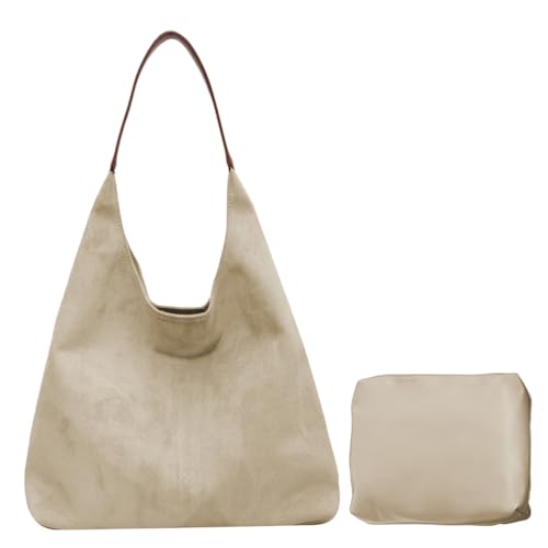 Ausing Damen Umhängetasche Elegante Handtasche mit Innentaschen Wildleder Schultertasche Minimalistische Stadttasche für Alltag Abend Weiß von Ausing