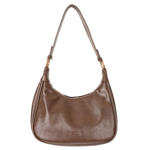 Ausing Elegante Kleine Handtasche Damen Mini Handbag Y2K Handtasche Vintage für Alltag Abend Stylische Damen Umhängetasche Ledertasche mit Reißverschluss Braun von Ausing