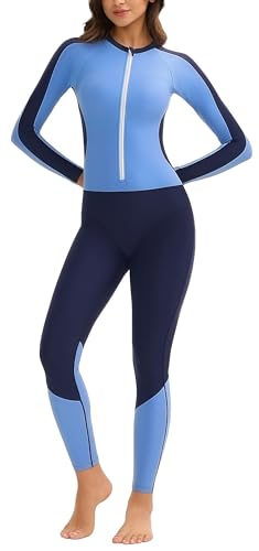 Ausing Ganzkörper Damen Rash Guard Badebekleidung UPF 50 Langarm Surfen Badeanzug Einteiliger Reißverschluss Badeanzug Tauchanzug von Ausing