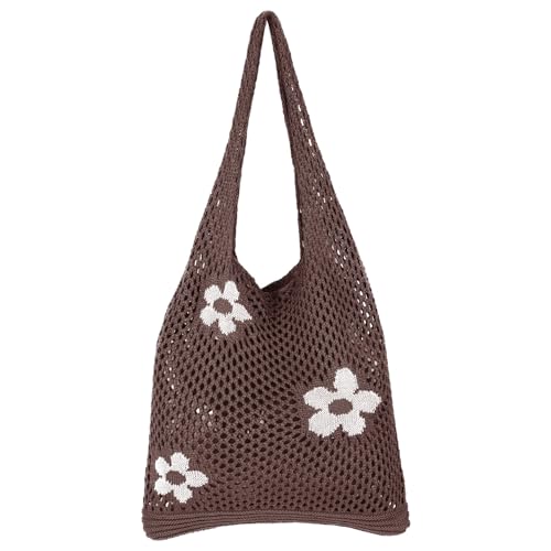 Ausing Gehäkelte Tragetasche Strandtasche Umhängetasche Damen Handgewebt Reisen Einkaufen Braun von Ausing