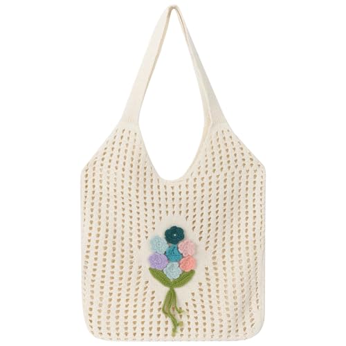 Ausing Gehäkelte Tragetasche Strandtasche Umhängetasche Damen Hohles Design Leicht Reisen Weiß von Ausing