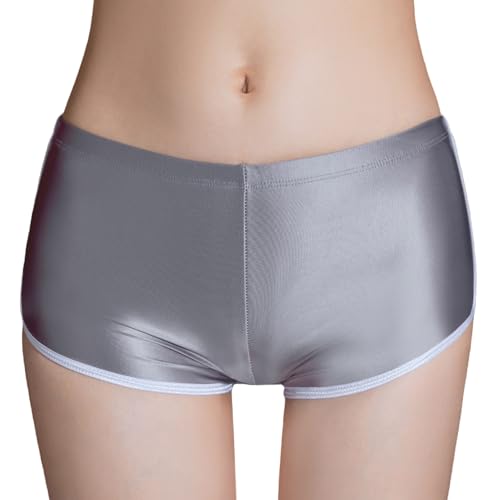 Ausing Glanz Damen Boxershorts Sport Hotpants Wetlook Briefs String Tanga Stretch Damen Unterwäsche Dunkelgrau M von Ausing