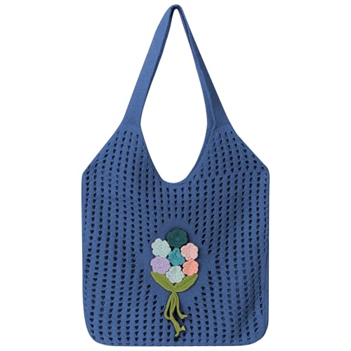 Ausing Handtasche Gestrickte Tasche Shopper Strandtaschen für Damen Handgewebt Leicht Hellblau von Ausing