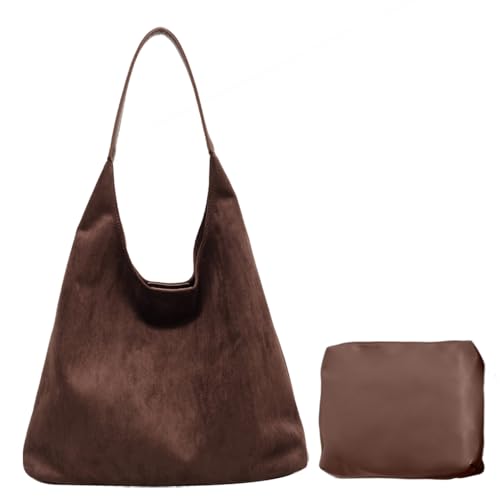 Ausing Handtasche Wildleder Tragetasche Henkeltasche Damen Elegant Große Umhängetasche Wildleder Schultertasche Elegant für Arbeit Freizeit und Einkaufen Braun von Ausing