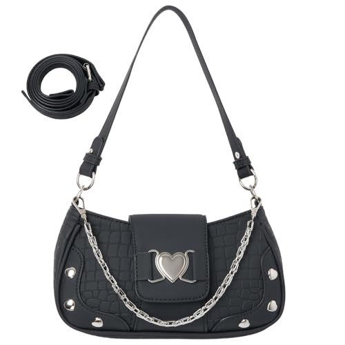 Ausing Handtaschen Damen Klein Leichte Umhängetasche mit Herzmotiv Sling Bag Leicht Tragba Elegant Schwarz von Ausing
