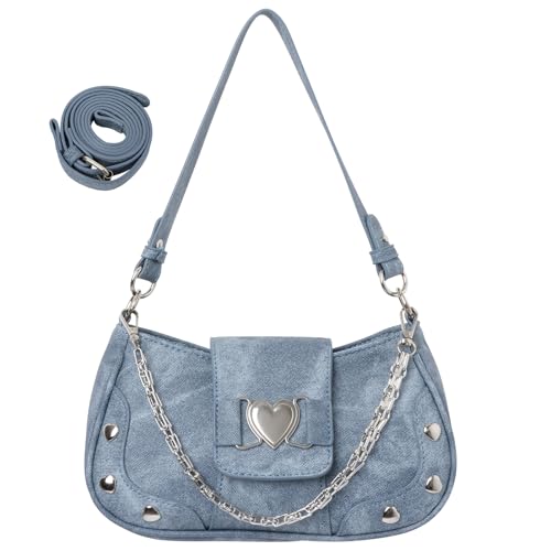 Ausing Handtaschen Damen Klein Umhängetaschen mit Herzmotiv Multifunktionale Elegant Leicht Blau von Ausing