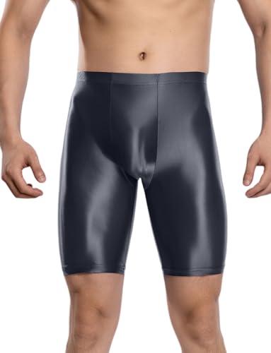 Ausing Herren Durchsichtige Shorts Öl Glänzend Glitzer Leggings Sporthose Kurz Unterhosen Männer Transparente Hose Kompressionsshorts Grau 2XL von Ausing