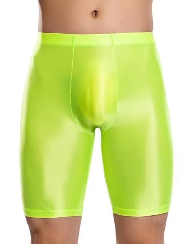 Ausing Herren Durchsichtige Shorts Öl Glänzend Glitzer Leggings Sporthose Kurz Unterhosen Männer Transparente Hose Kompressionsshorts Neongrün 2XL von Ausing