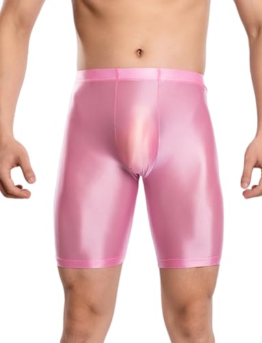 Ausing Herren Durchsichtige Shorts Öl Glänzend Glitzer Leggings Sporthose Kurz Unterhosen Männer Transparente Hose Kompressionsshorts Rosa 2XL von Ausing