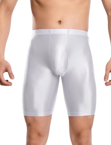 Ausing Herren Durchsichtige Shorts Öl Glänzend Glitzer Leggings Sporthose Kurz Unterhosen Männer Transparente Hose Kompressionsshorts Weiß 2XL von Ausing