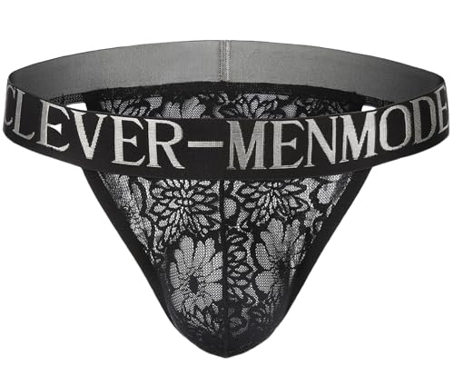 Ausing Herren Strings Tangas Unterwäsche Spitzenmuster Männer Unterhose Slips Pants Transparente Ultradünne Schwarz XL von Ausing
