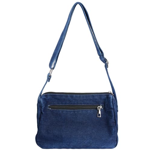 Ausing Jeans Canvas Crossbody Taschen – Große Kapazität Leicht Pendeln Verstellbarer Riemen Vintage Denim Messenger Bag – Multifunktionale Retro Sling Schultertasche für Damen, dunkelblau, 26 x 12 x von Ausing