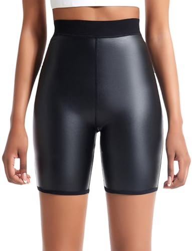 Ausing Kurze Leder Short Damen Ledershorts Push up Sporthose Kunstleder Hotpants Hohe Taille Kunstleder Hotpants Wetlook Schwarz 4XL von Ausing