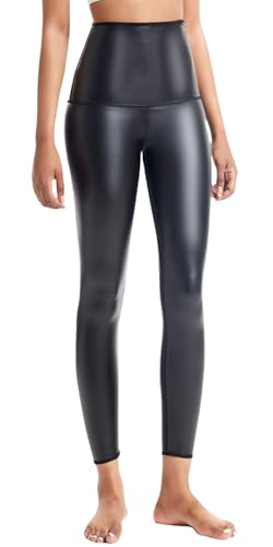 Ausing Lederhose Damen Hohe Taille Kunstleder Leggings Enge Hosen Leder Lederleggings Push Up Nachtwäsche Club Halloween Disco Bekleidungset Schwarz 2XL von Ausing