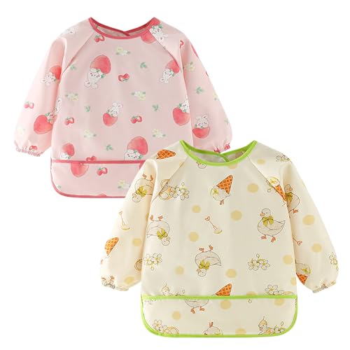 Ausing Mädchen Junge Bastelschürze für Schule Kunst Malerei Kochen Backen Essen Laboraktivität Erdbeer Kaninchen+Gelbe Ente 110 von Ausing